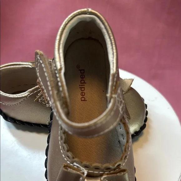 Pediped Gold Dress Shoes T-Strap Design - Picture 2 of 6